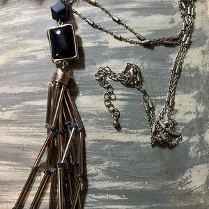 Silver and Black Tassel Necklace